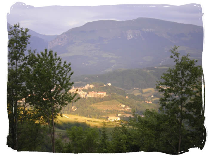 Amandola, gateway to the Sibillini National Park, as seen from this restored marche farmhouse